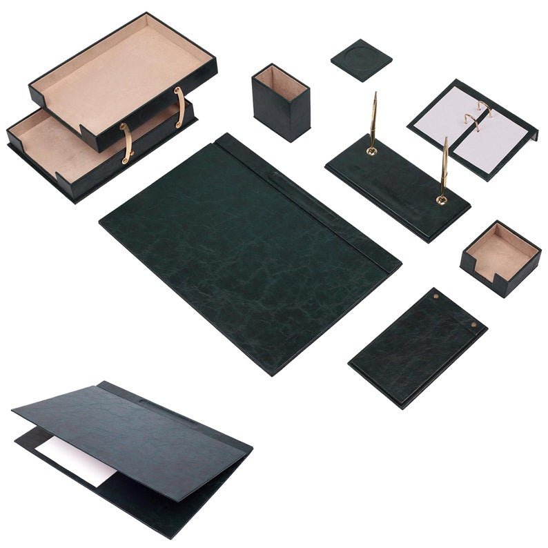 MOOG Leather Desk Set - Double Document Tray - White - 10 PCS - themonogram manor 