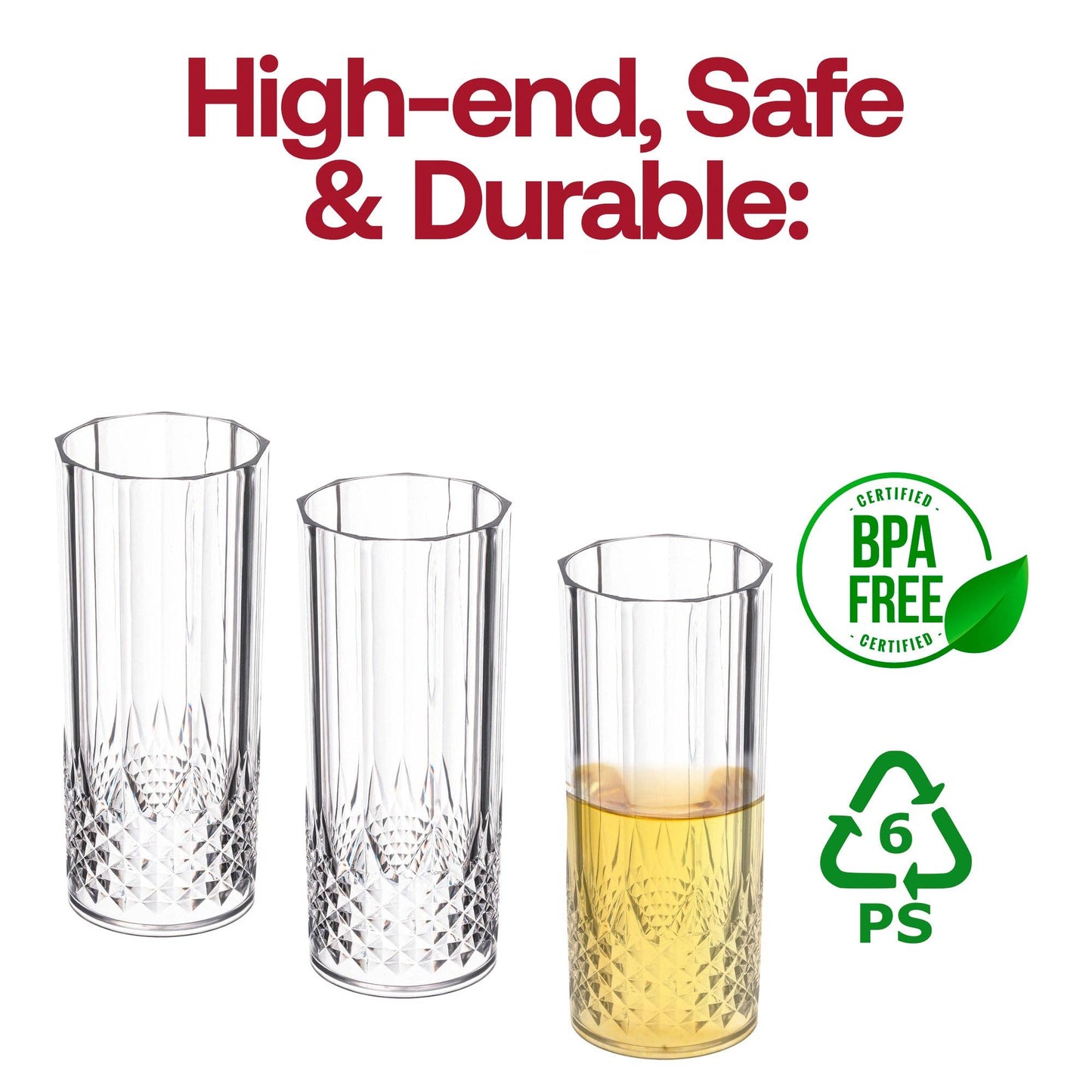 14 oz. Clear Cut High Ball Plastic Glasses - 12 pcs - themonogram manor 