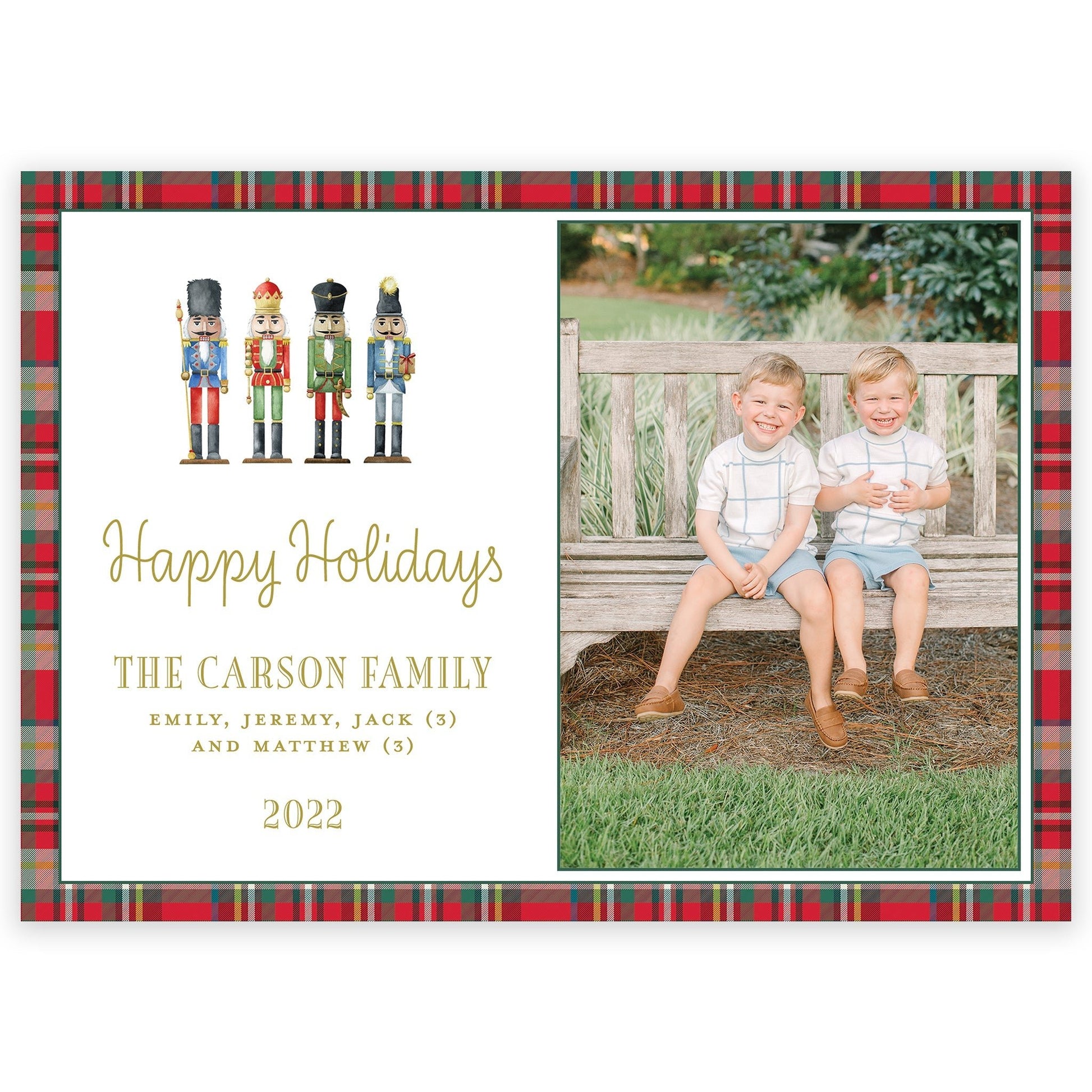 nutcracker plaid border landscape christmas card - themonogram manor 