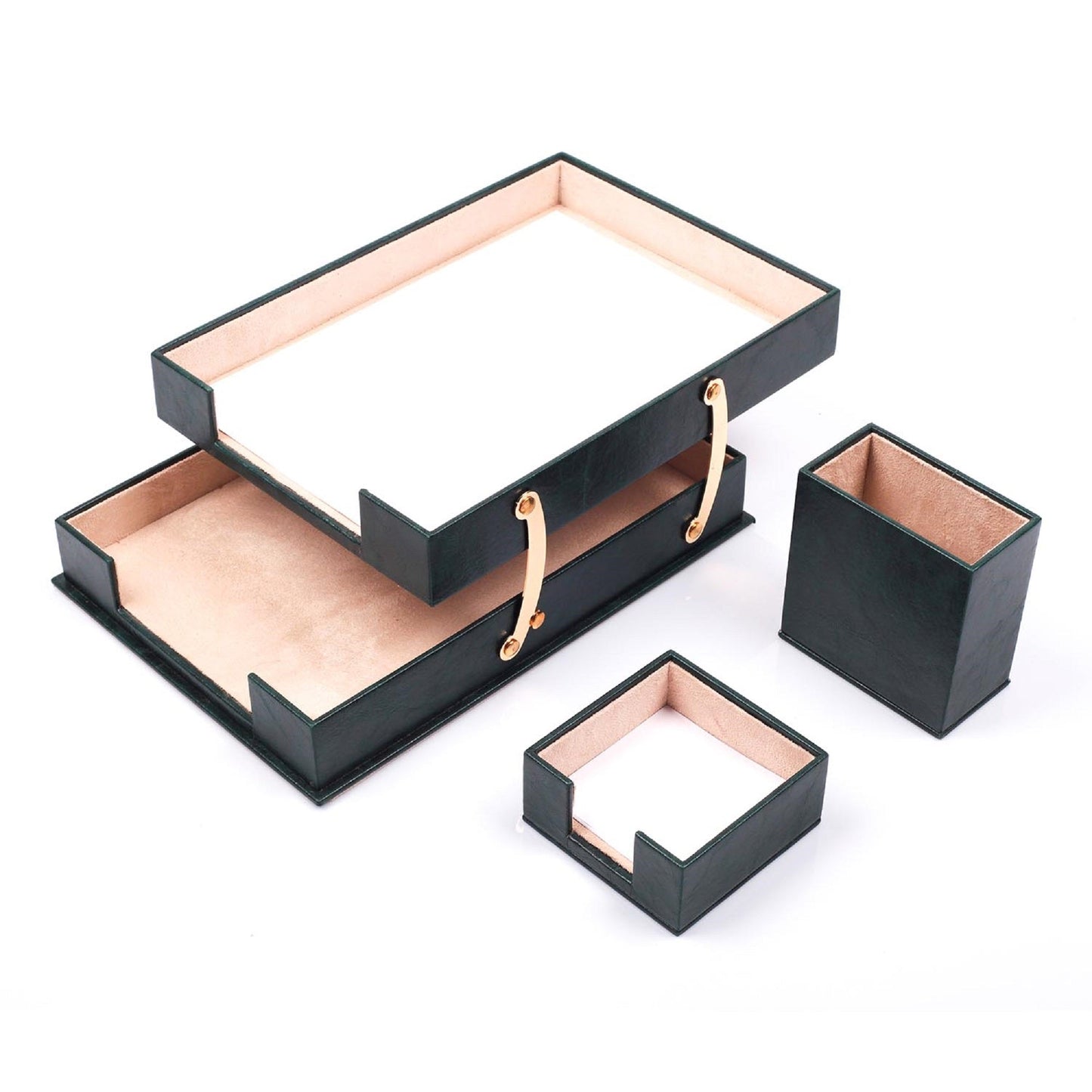 MOOG Leather Desk Set - 3 Accessories - Double Document Tray - Brown - 3 PCS - themonogram manor 