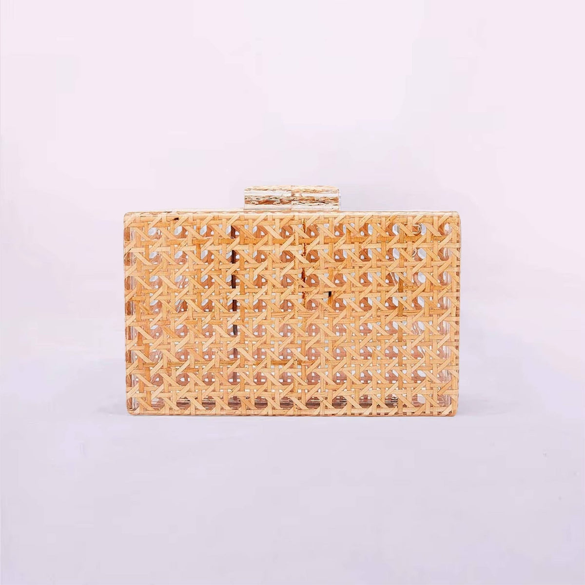 Clear Box Clutch- Tan Cane - themonogram manor 