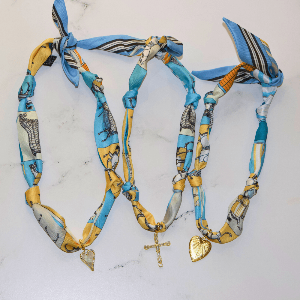 Scarf Necklace ~ Blue Horse Pattern - themonogram manor 