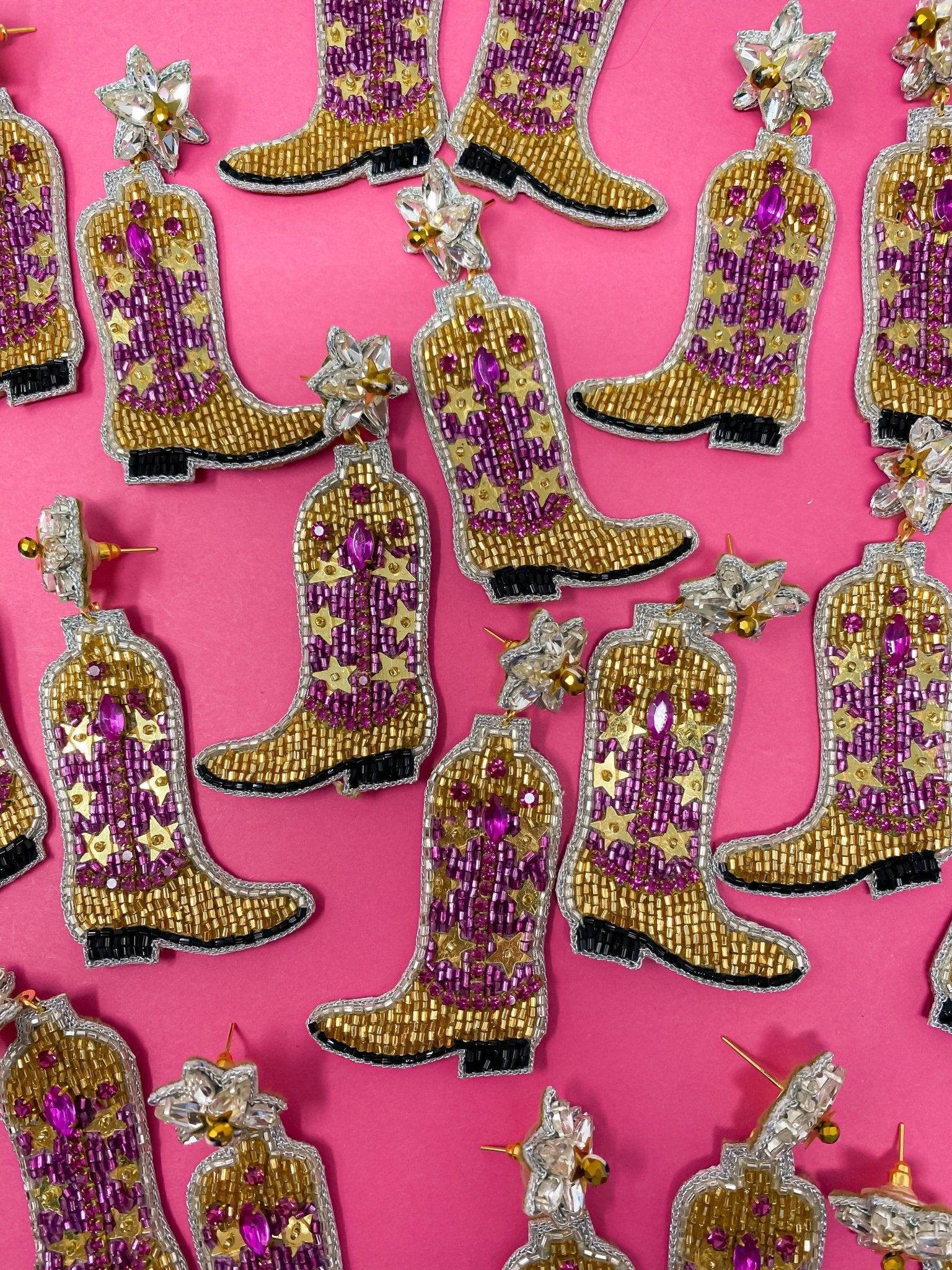 Cowboy Boot Earrings - Purple and Gold - themonogram manor 