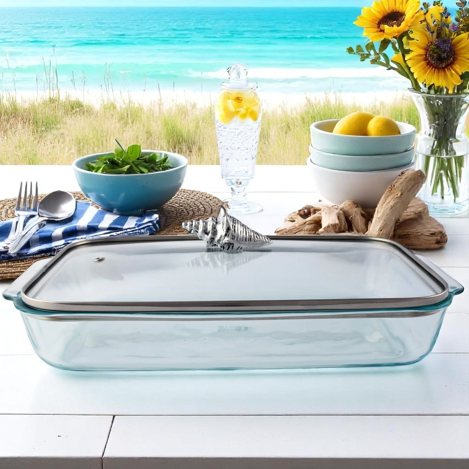 Shell Lid with Pyrex 3 quart Baking Dish - themonogram manor 