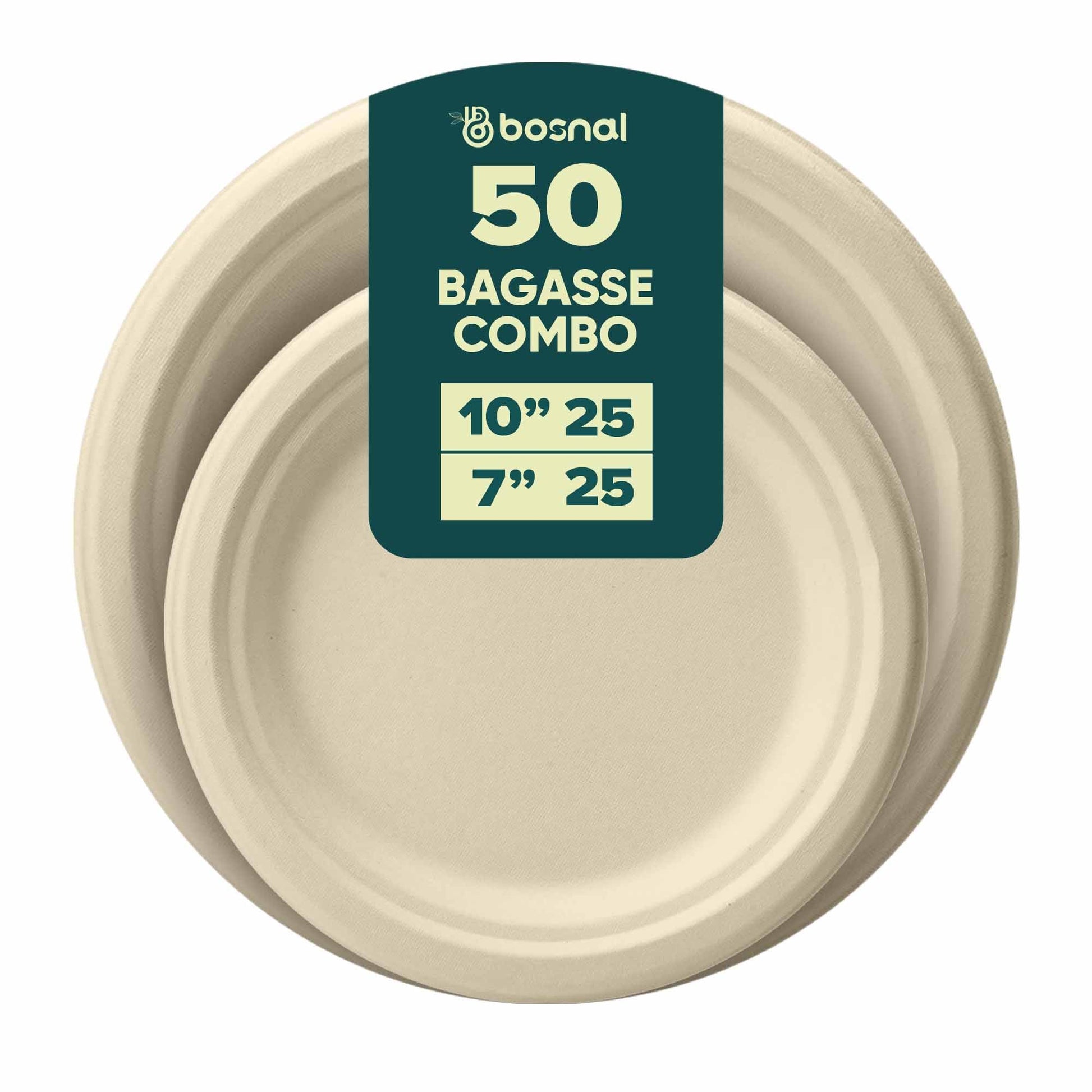 Bosnal – Sugarcane Bagasse Compostable 10 inch and 7 inch Round Plates - themonogram manor 