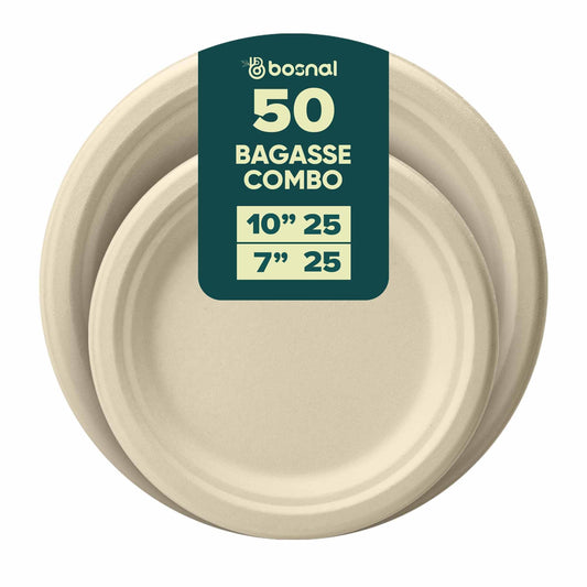 Bosnal – Sugarcane Bagasse Compostable 10 inch and 7 inch Round Plates - themonogram manor 