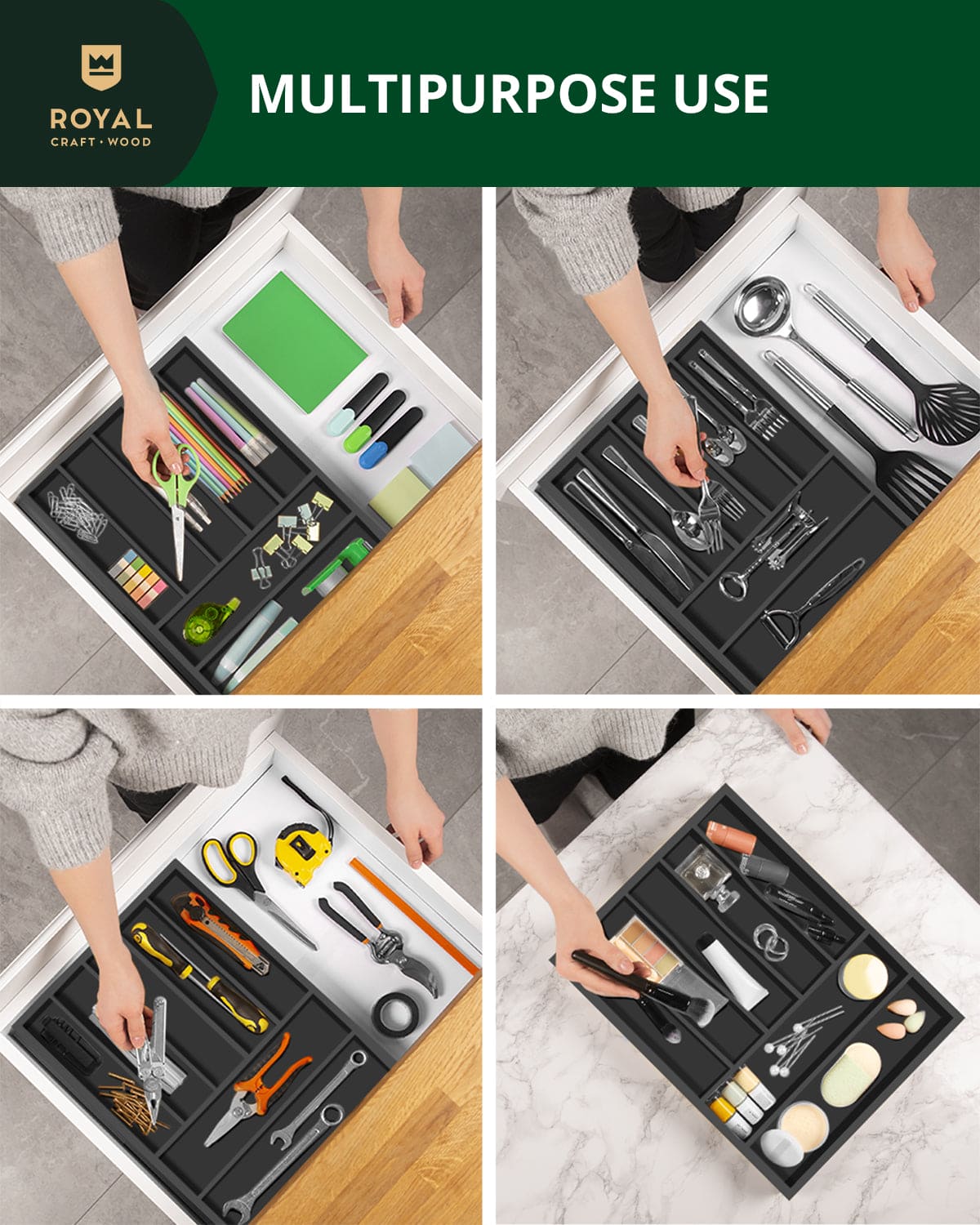 Basic Silverware Drawer Organizer, Black - themonogram manor 