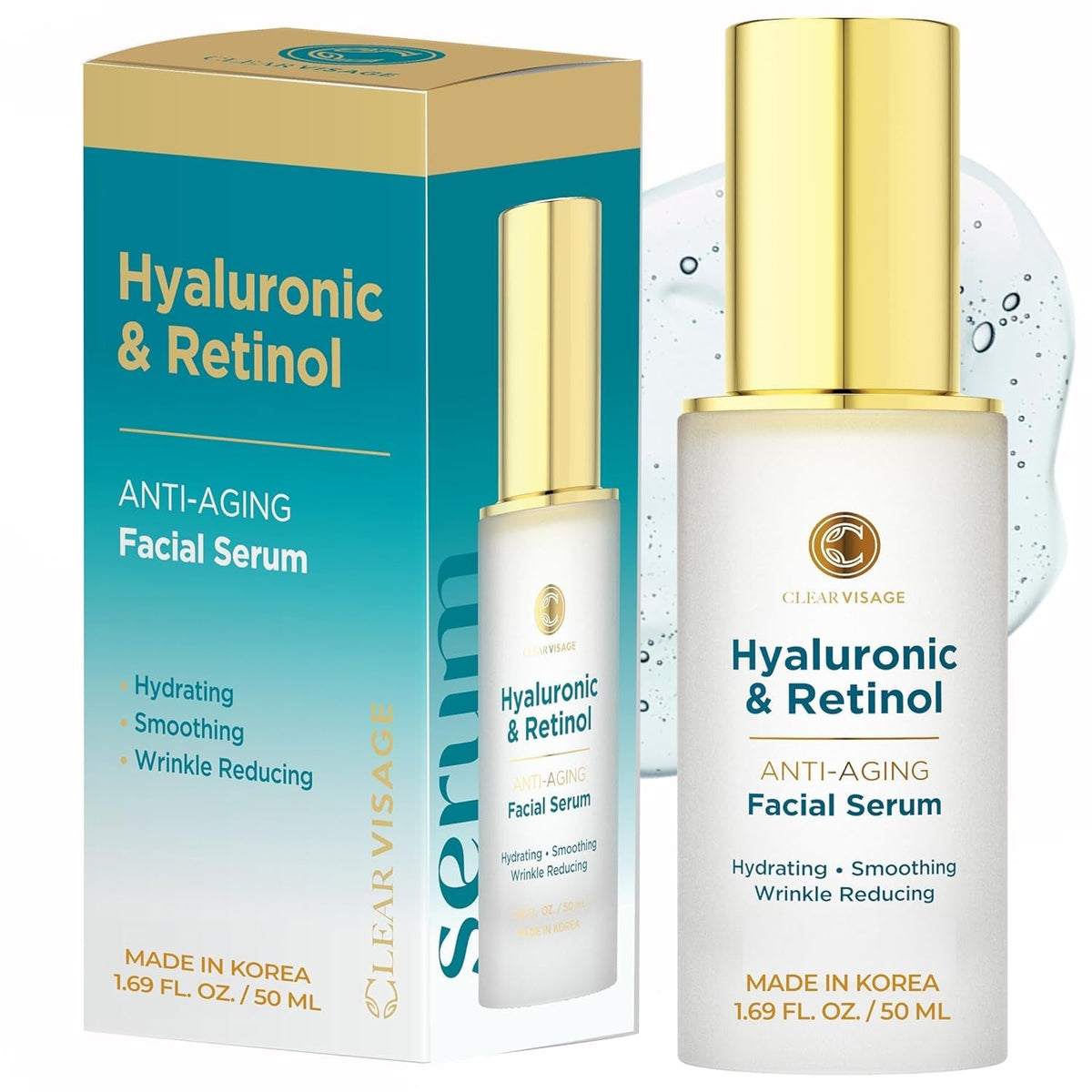 Hyaluronic Acid & Retinol Serum - Revitalizing Anti-Aging, Radiant Glowing Complexion, Wrinkle Reduction - Dermatologist Tested, Korean Skin Care, Clean Beauty - 1.69 Fl. Oz - themonogram manor 