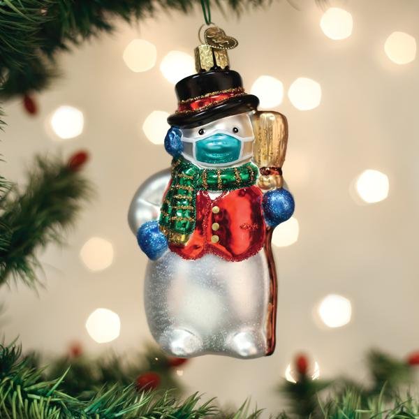Snowman With Face Mask Ornament - themonogram manor 
