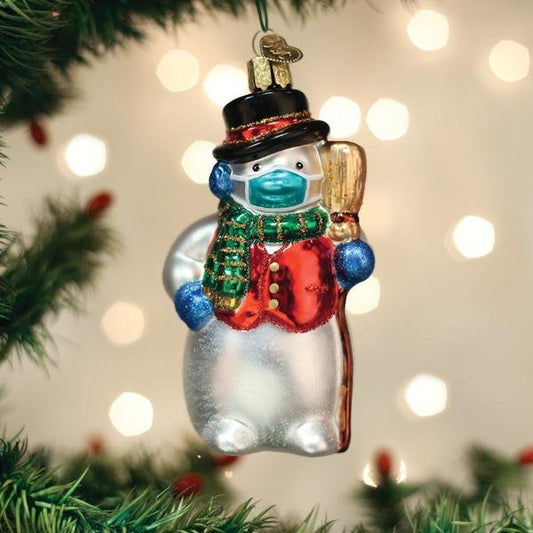 Snowman With Face Mask Ornament - themonogram manor 