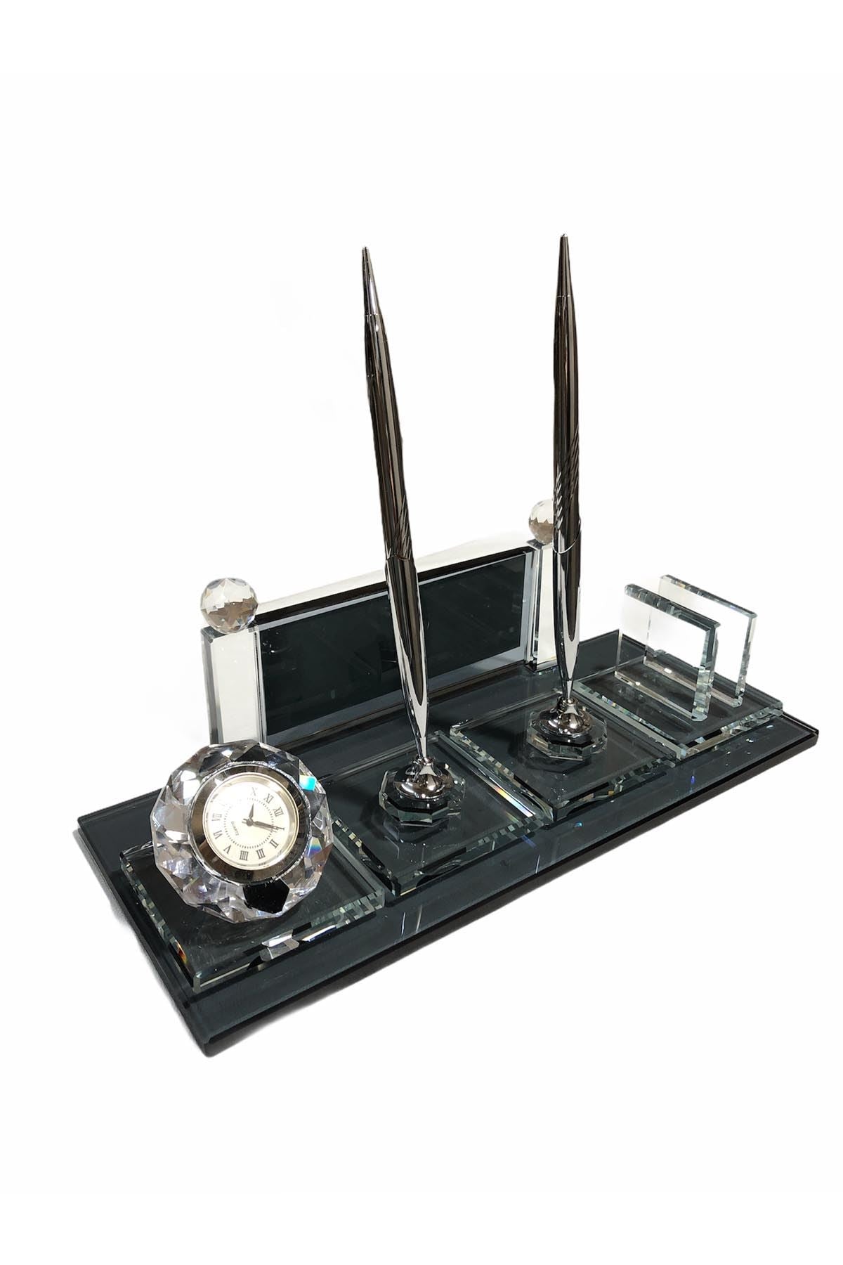 MOOG Black Glass Desk Name Plate With Clock - themonogram manor 