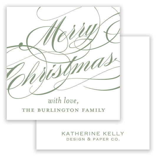 sage christmas script enclosure card - themonogram manor 
