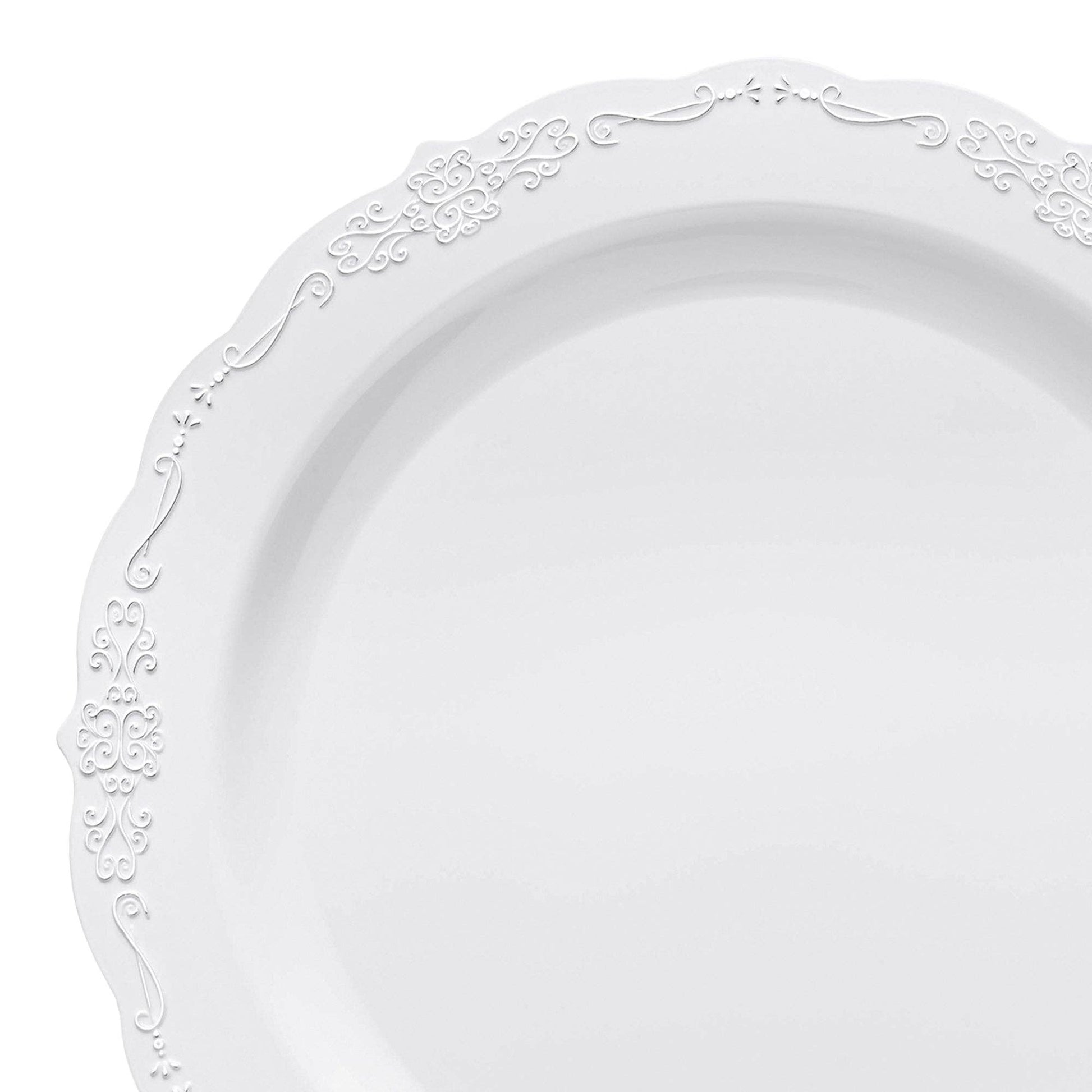 10" White Vintage Round Plastic Dinner Plates - 10 pcs - themonogram manor 