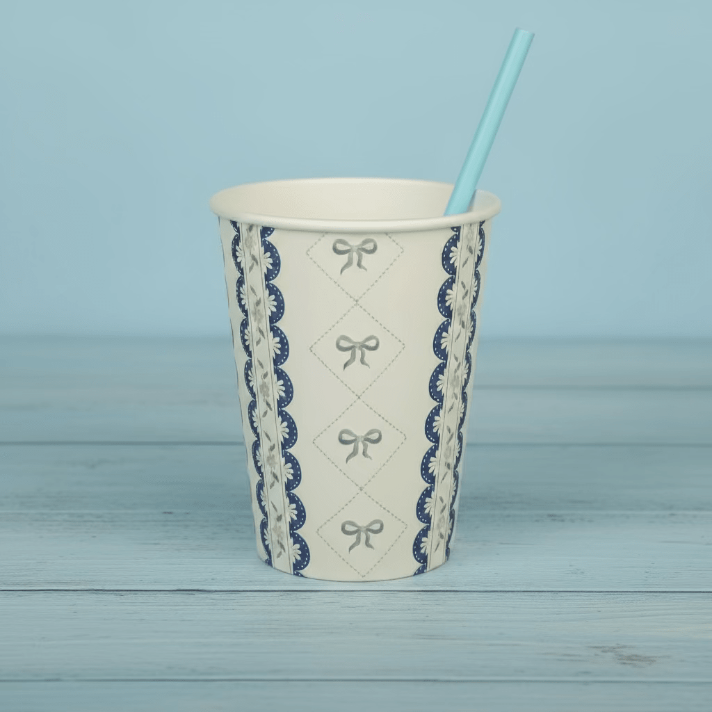 Blue Bow Coquette Paper Cups 9oz (8 pack) - themonogram manor 