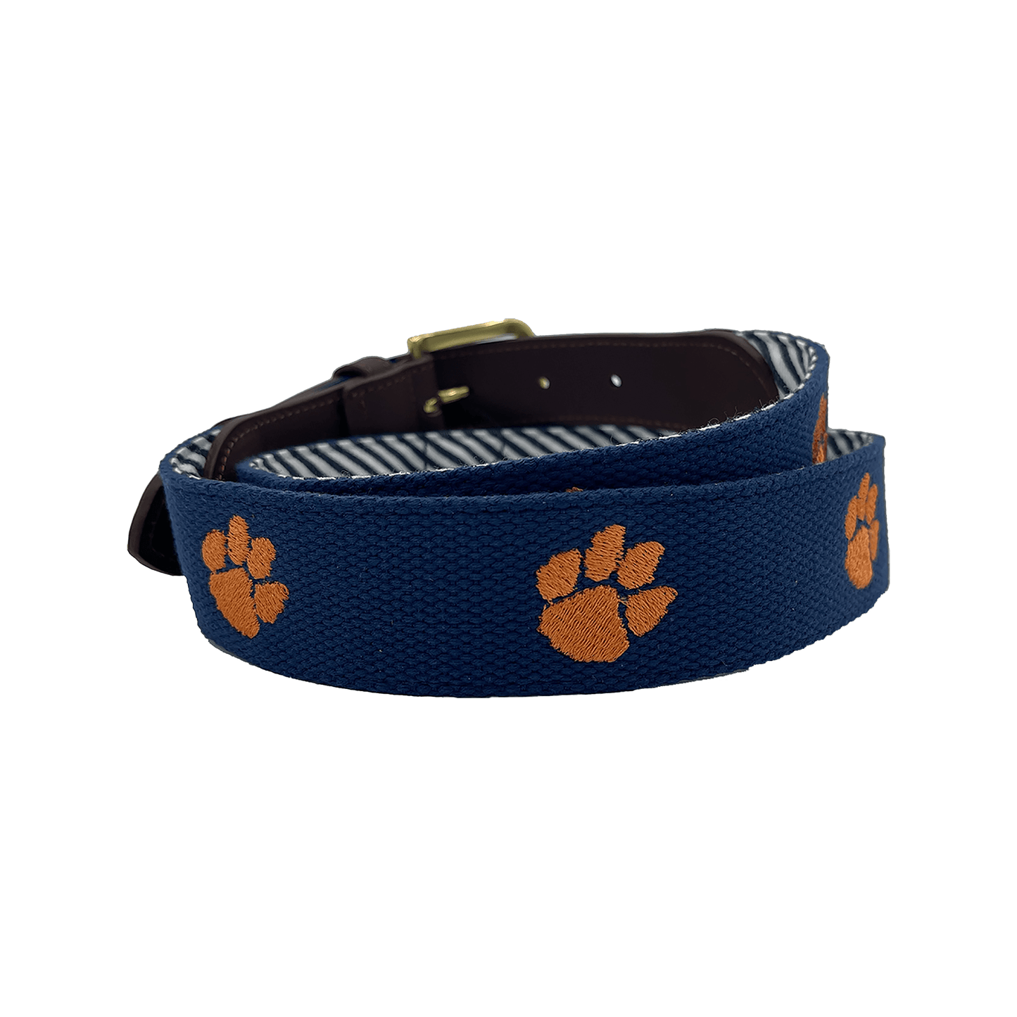 Clemson University Tigers - Officially Licensed - Orange Paw Embroidery on Navy Blue Canvas Web Belt - themonogram manor 