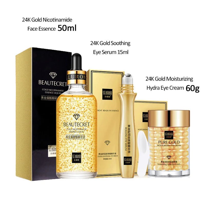 Face Cream Kit 24K Gold Niacinamide Essence Remove Dark Eye Circles Eye Serum Firming Eye Cream Face Care Set Korean Cosmetics - themonogram manor 