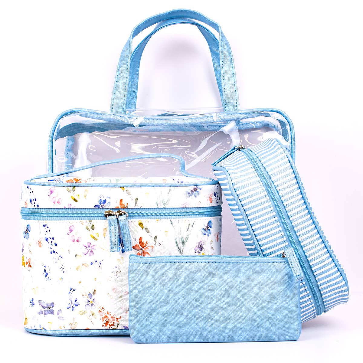 Nora Travel Cosmetic Set Blue/Multi 12x8.25x3.5 Set of 3 - themonogram manor 