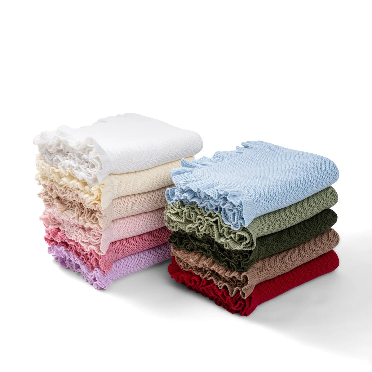Ruffled Edge Knit Baby Blanket in Beige - themonogram manor 