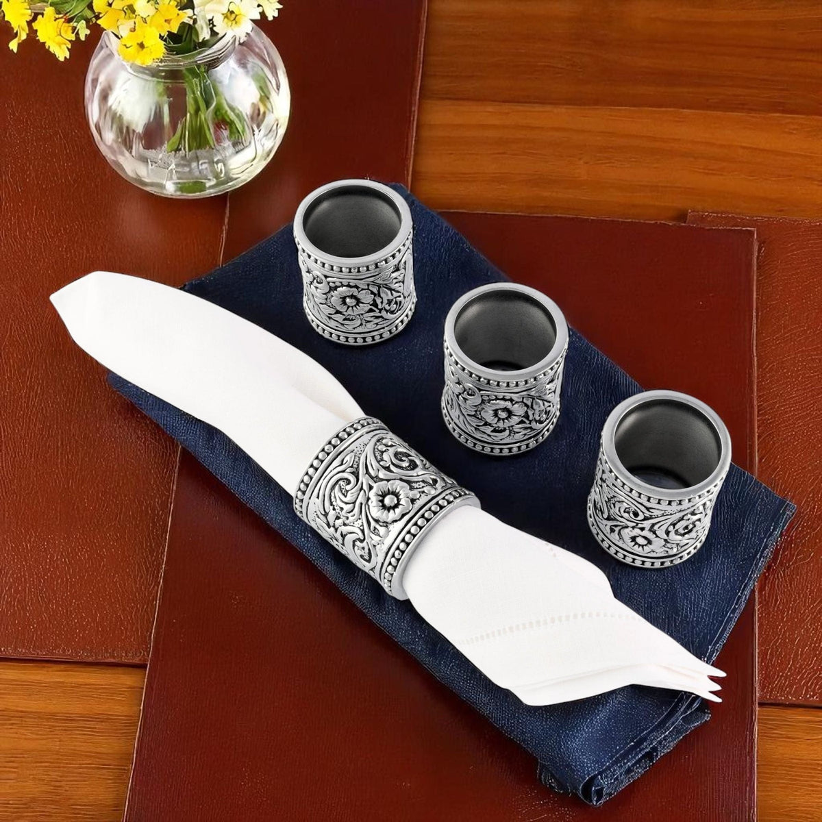 Concho Pattern Napkin Rings Set of 4 - themonogram manor 