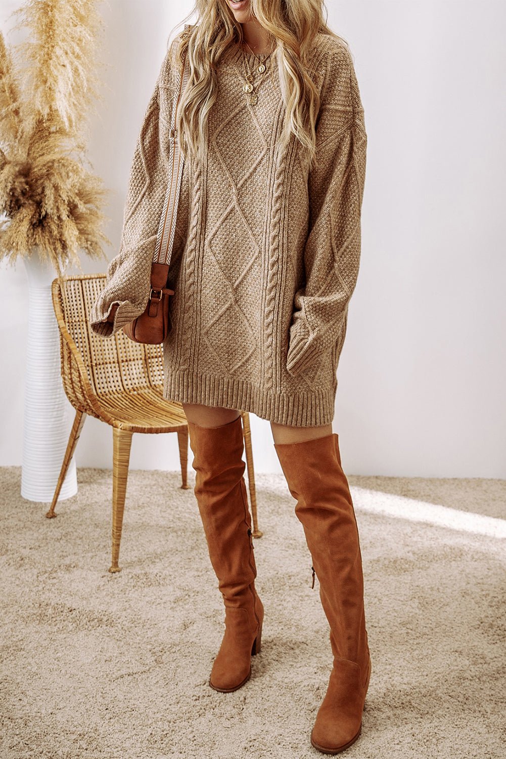 Cable Knit Sweater Dress - themonogram manor 