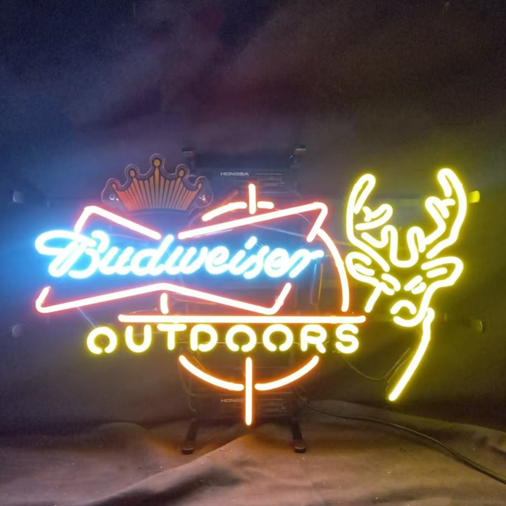 Budweiser Outdoors Deer with Crown Neon Signs - themonogram manor 