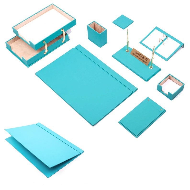 MOOG Leather Desk Set - Double Document Tray - Green - 10 PCS - themonogram manor 