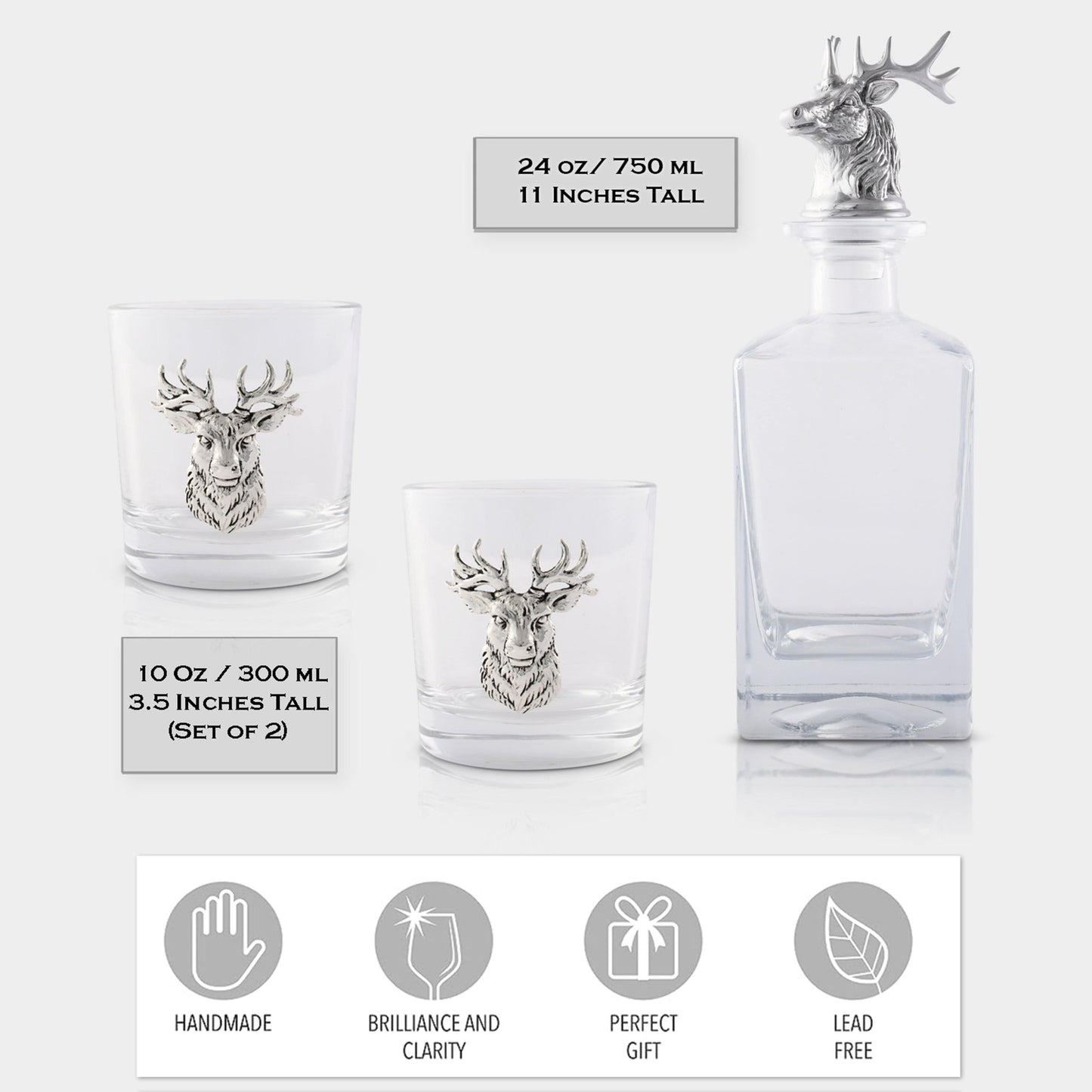 Elk / Deer Bust Decanter Set with Glasses - themonogram manor 