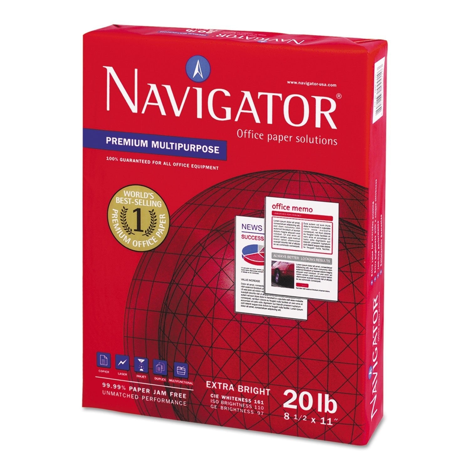 Navigator Premium Multipurpose Copy Paper, 97 Bright, 20lb Bond Weight, 8.5 x 11, White, 500/Ream, 10 Reams/Carton, 40 Cartons/Pallet - themonogram manor 