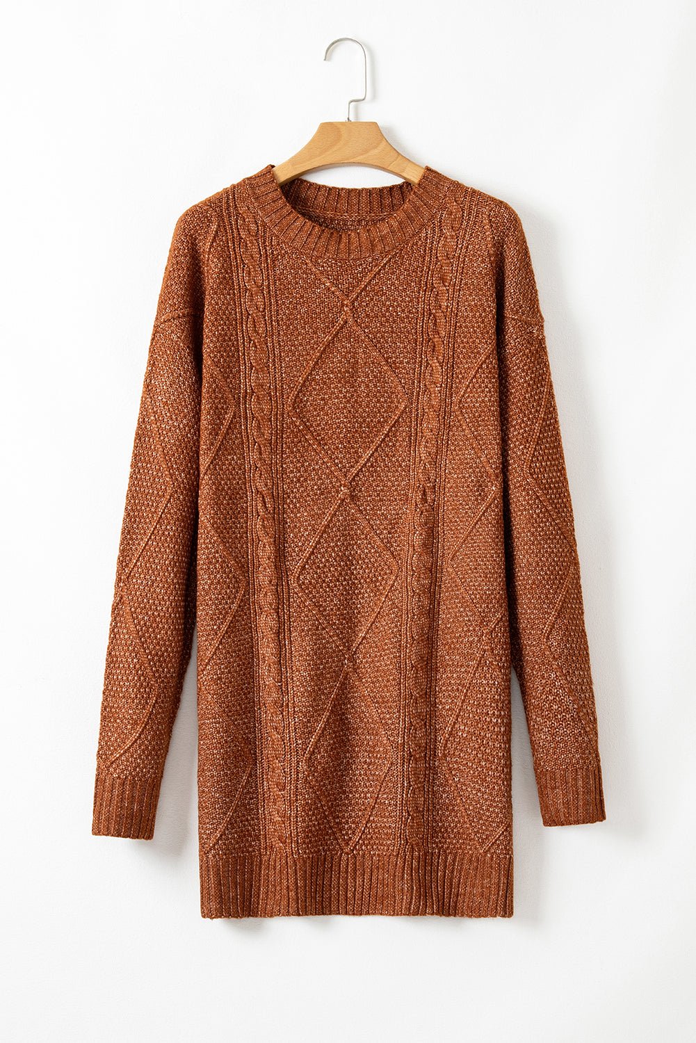 Cable Knit Sweater Dress in Coffee - themonogram manor 