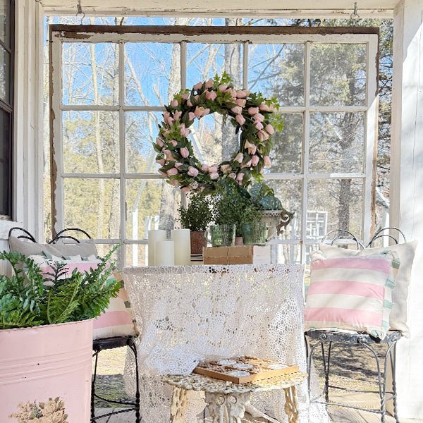 Faux Soft Pink Tulip Wreath - themonogram manor 