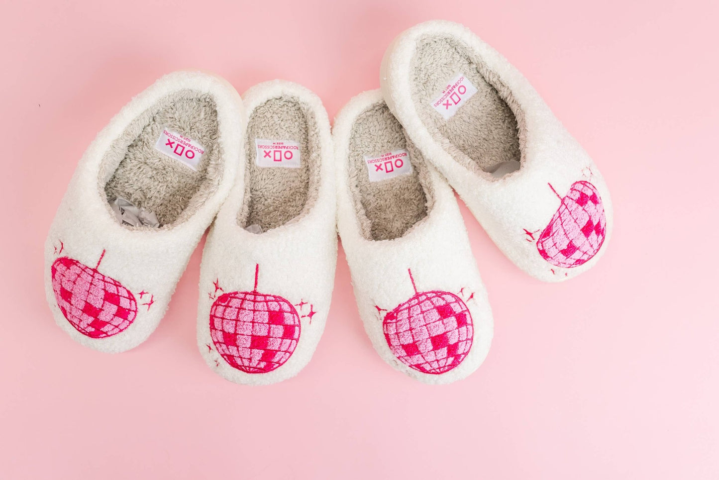 Fuzzy Plush Slippers with Pink Disco Ball - themonogram manor 