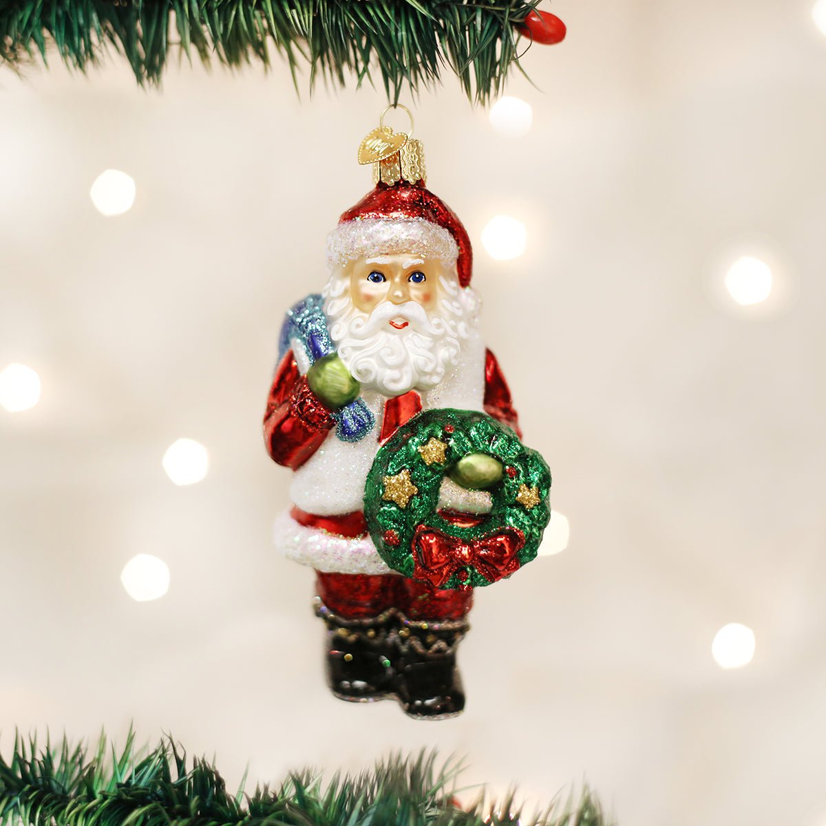 Santa With Wreath Ornament - themonogram manor 