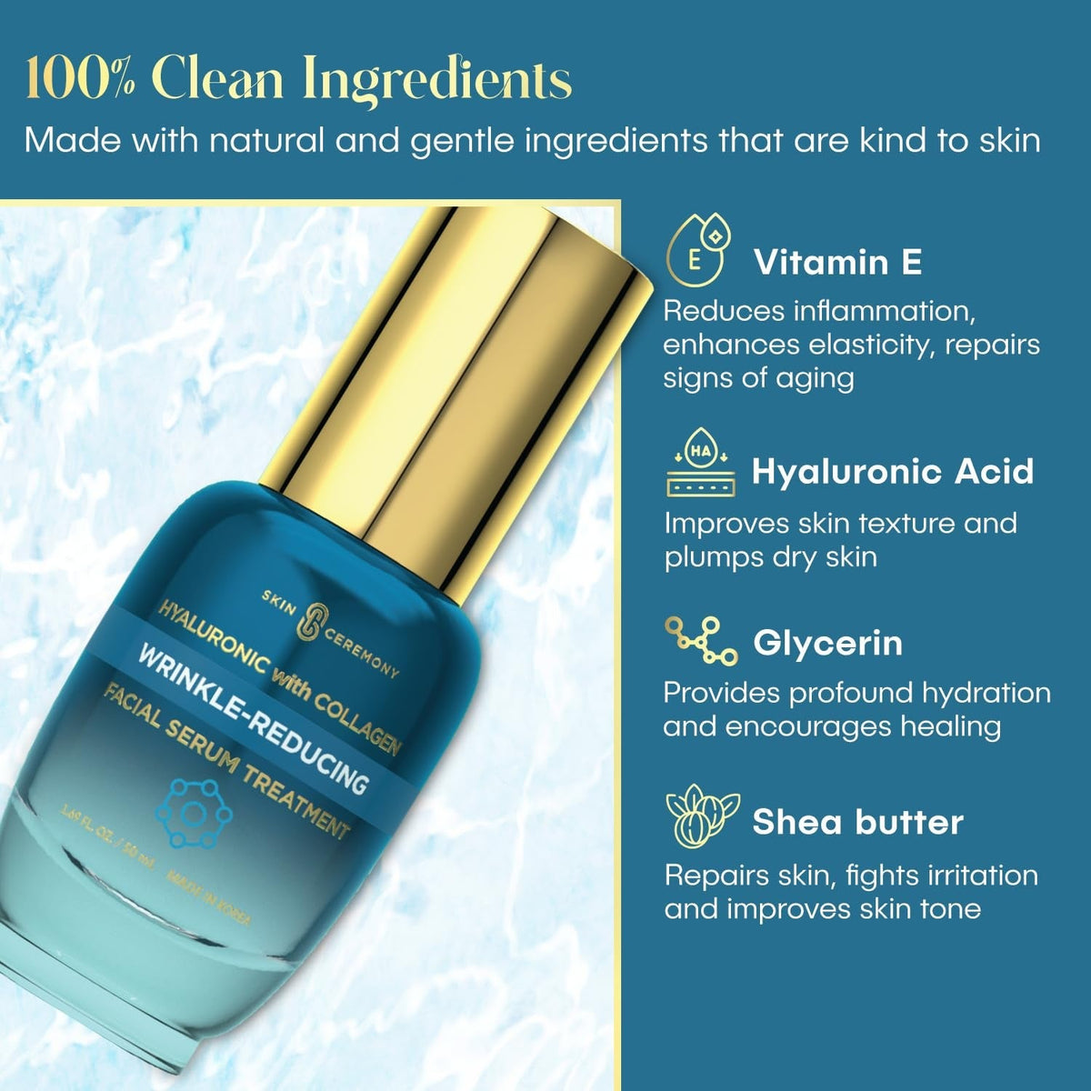 Hyaluronic Acid & Collagen Wrinkle Reducing Serum - Deep Hydration, Plumps & Smooths Skin - Dermatologist Tested, Clean Beauty, Korean Skin Care - 1.69 FL.OZ. - themonogram manor 
