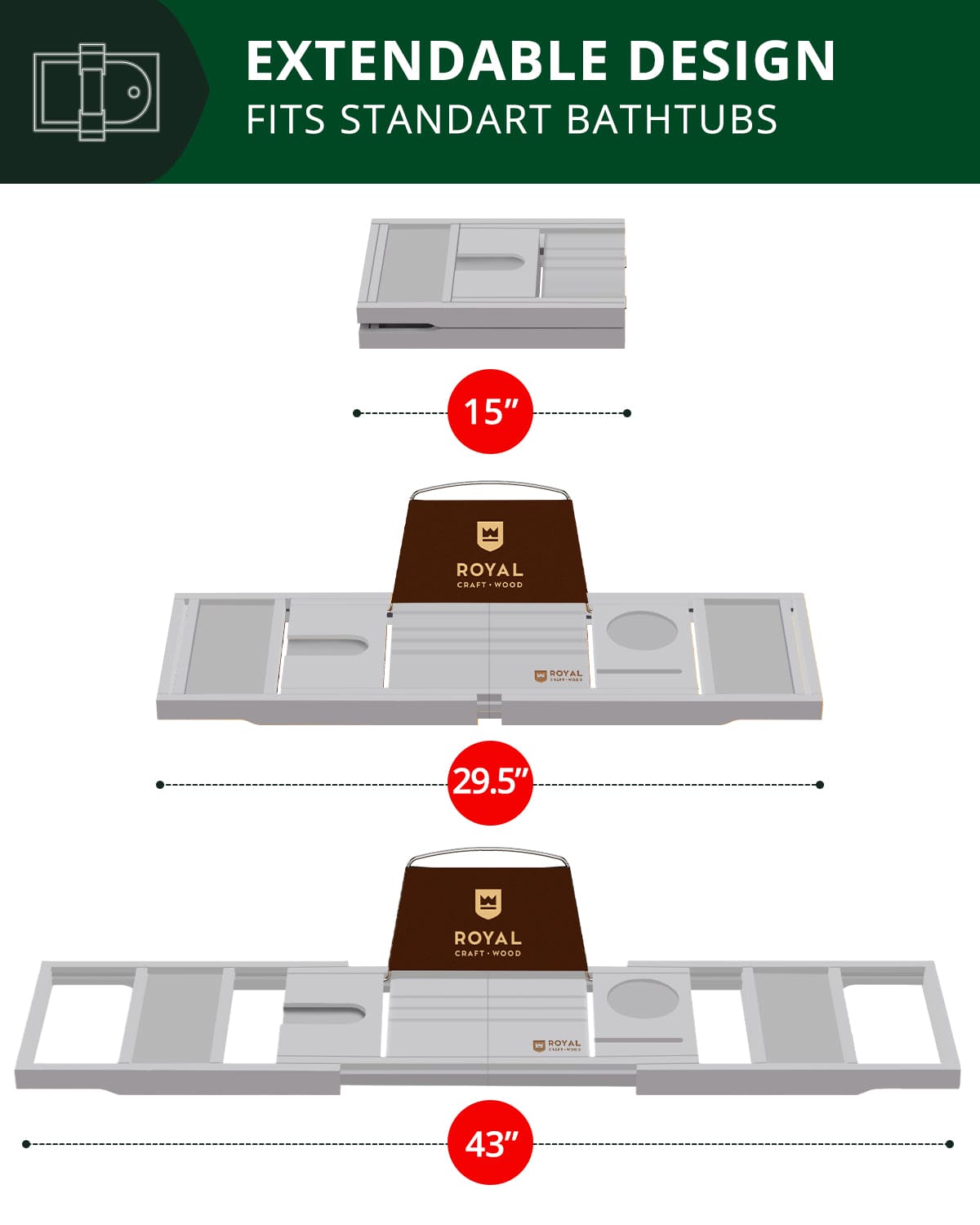 Bathtub Caddy Tray, Gray - themonogram manor 