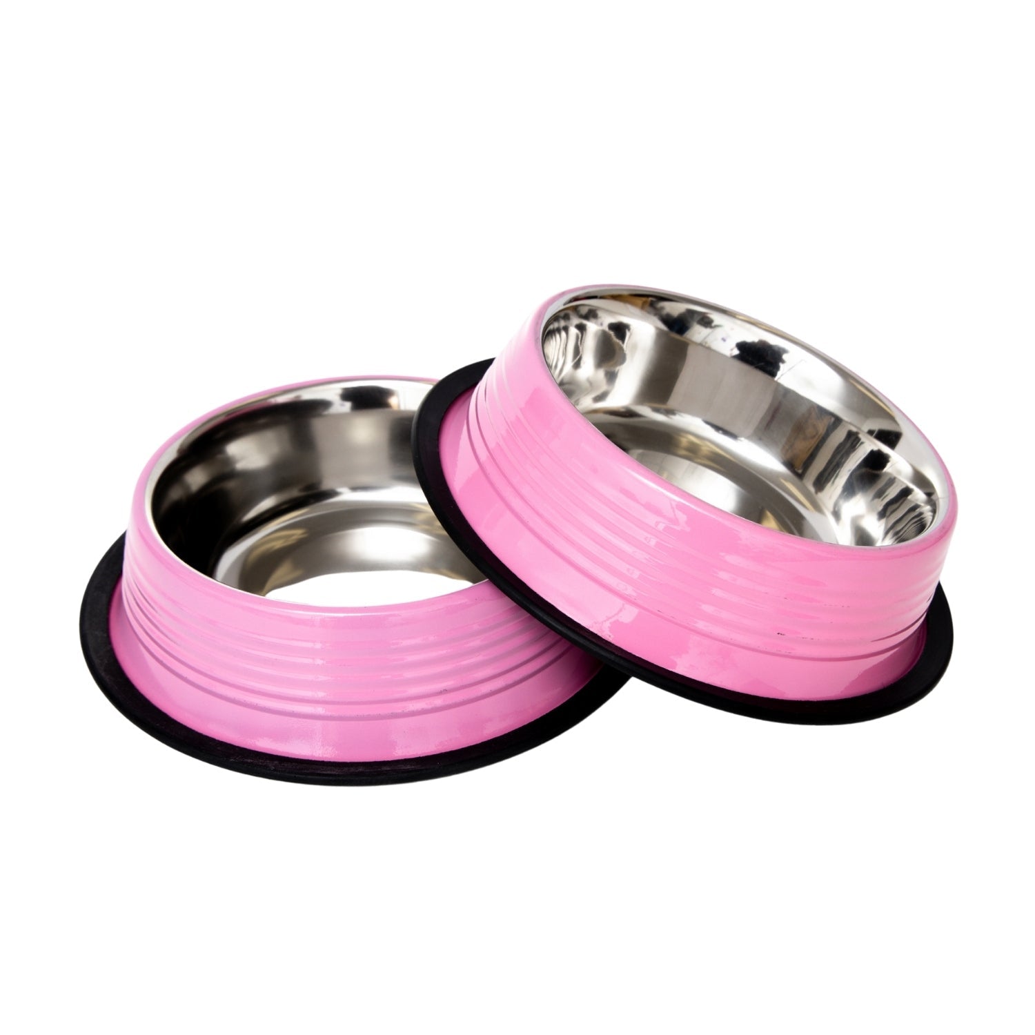 Country Living Set of 2 Ribbed Non-Slip Pet Bowls – Carnation Pink - themonogram manor 