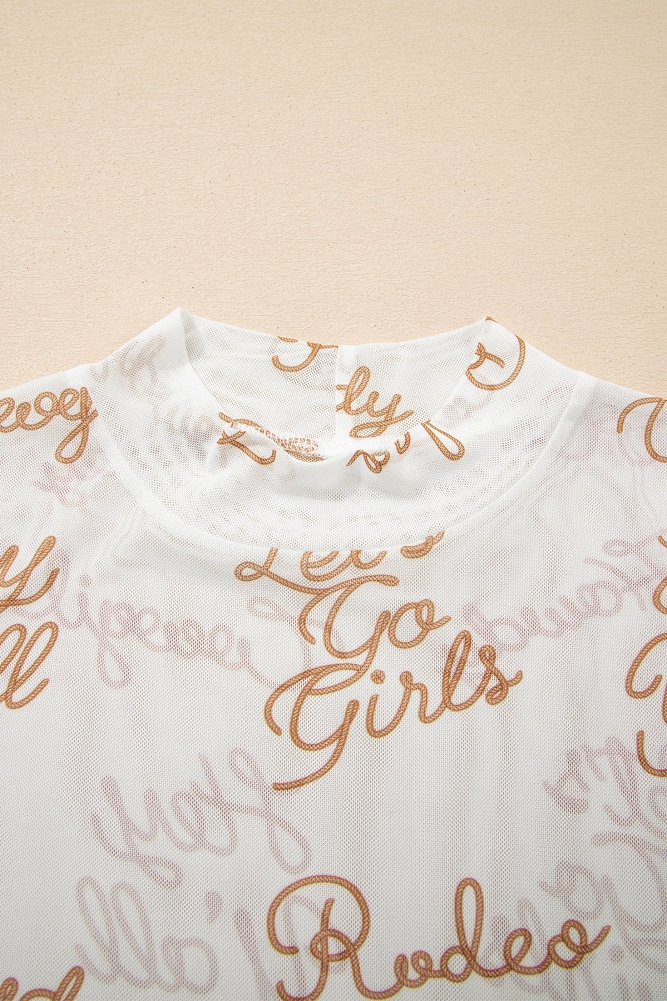 Western Mesh High Neck Long Sleeve Top - themonogram manor 