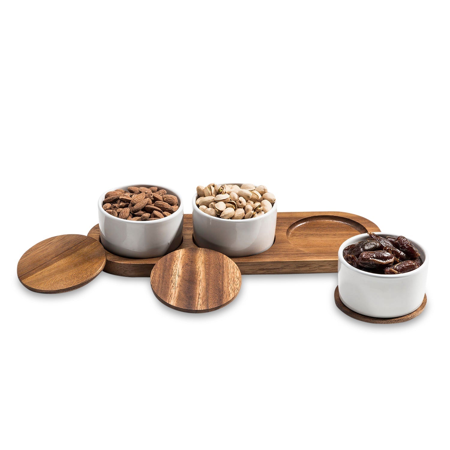 Ceramic Condiment Set on Acacia Wood Base - themonogram manor 
