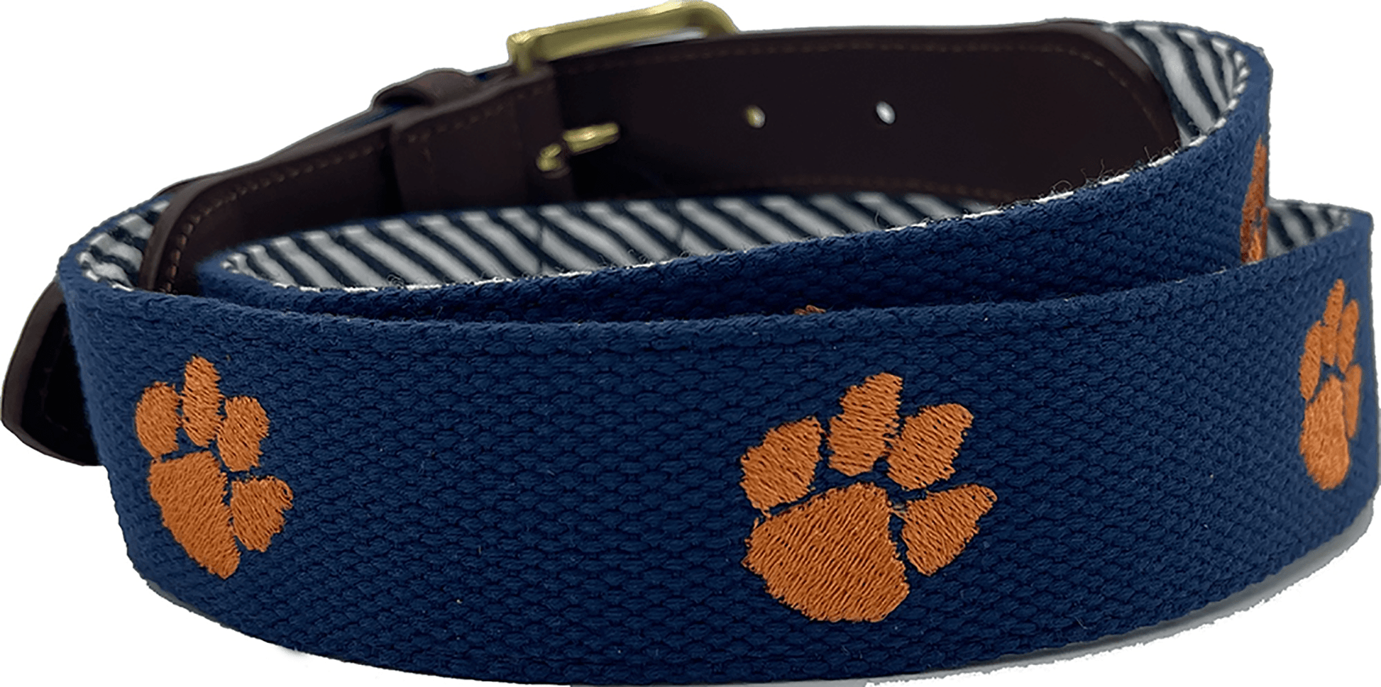 Clemson University Tigers - Officially Licensed - Orange Paw Embroidery on Navy Blue Canvas Web Belt - themonogram manor 