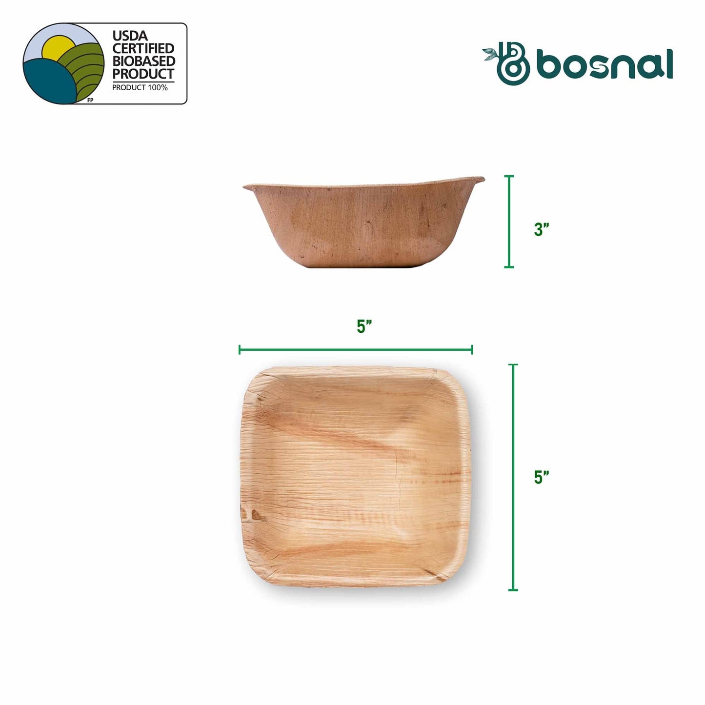 Bosnal - Palm Leaf Biodegradable Bowls, 5 inch, Square - themonogram manor 