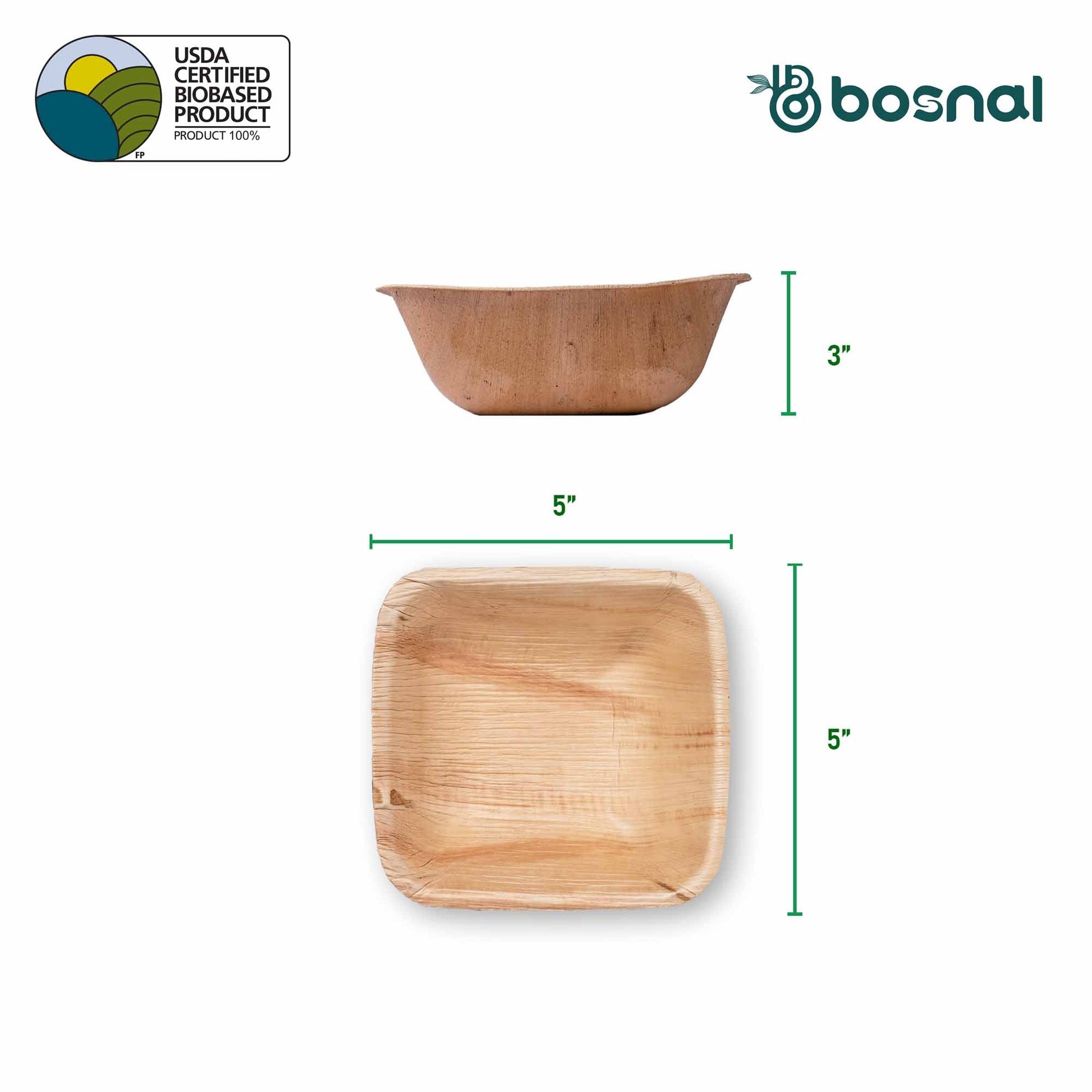 Bosnal - Palm Leaf Biodegradable Bowls, 5 inch, Square - themonogram manor 