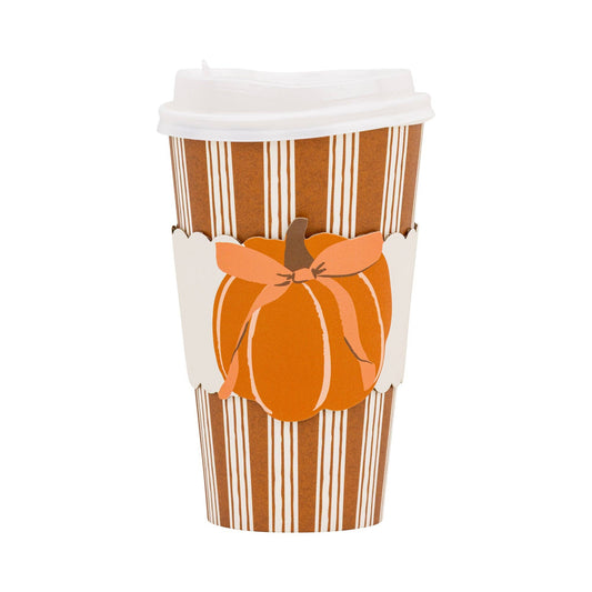 PLTG1825 - Striped Bow Pumpkin Pink To Go Cups (8ct 16oz) - #themonogram manor #