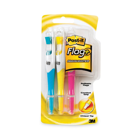 Post - it Flag+ Highlighter, Assorted Ink/Flag Colors, Chisel Tip, Assorted Barrel Colors, 3/Pack - themonogram manor 