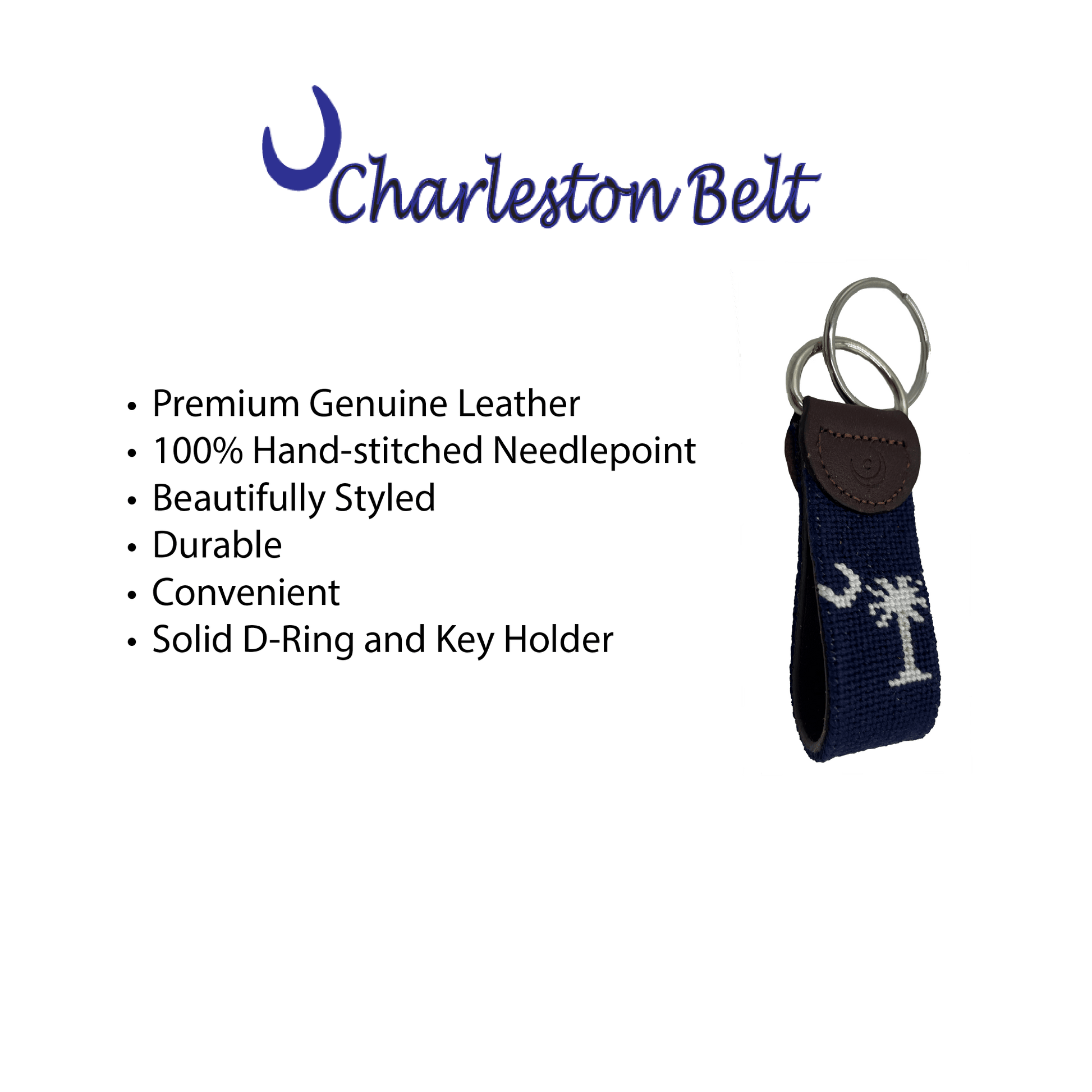 Crescent Moon and Palmetto Hand - stitched Needlepoint Key Fob - themonogram manor 