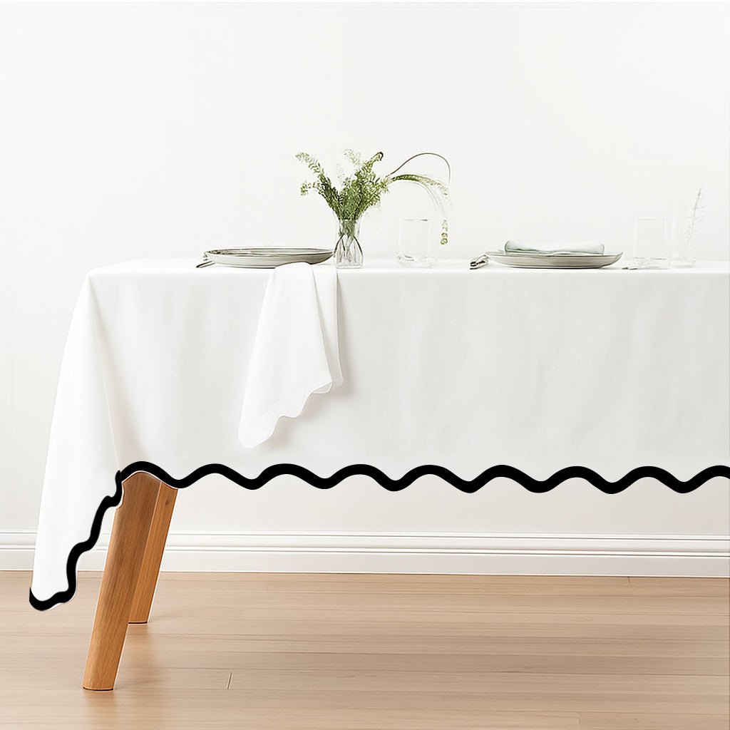 Applique Scalloped Embroidery Cotton Table Cloth - themonogram manor 