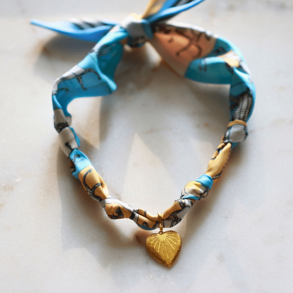 Scarf Necklace ~ Blue Horse Pattern - themonogram manor 