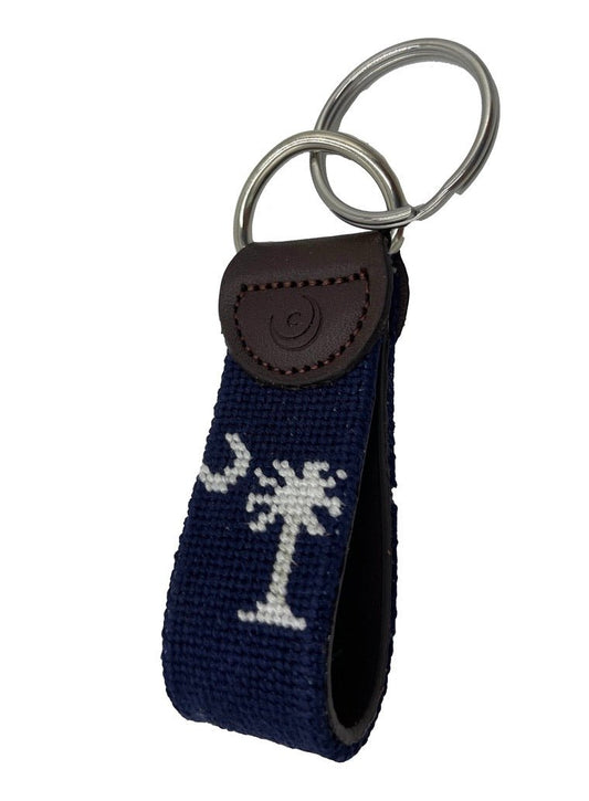 Crescent Moon and Palmetto Hand - stitched Needlepoint Key Fob - themonogram manor 