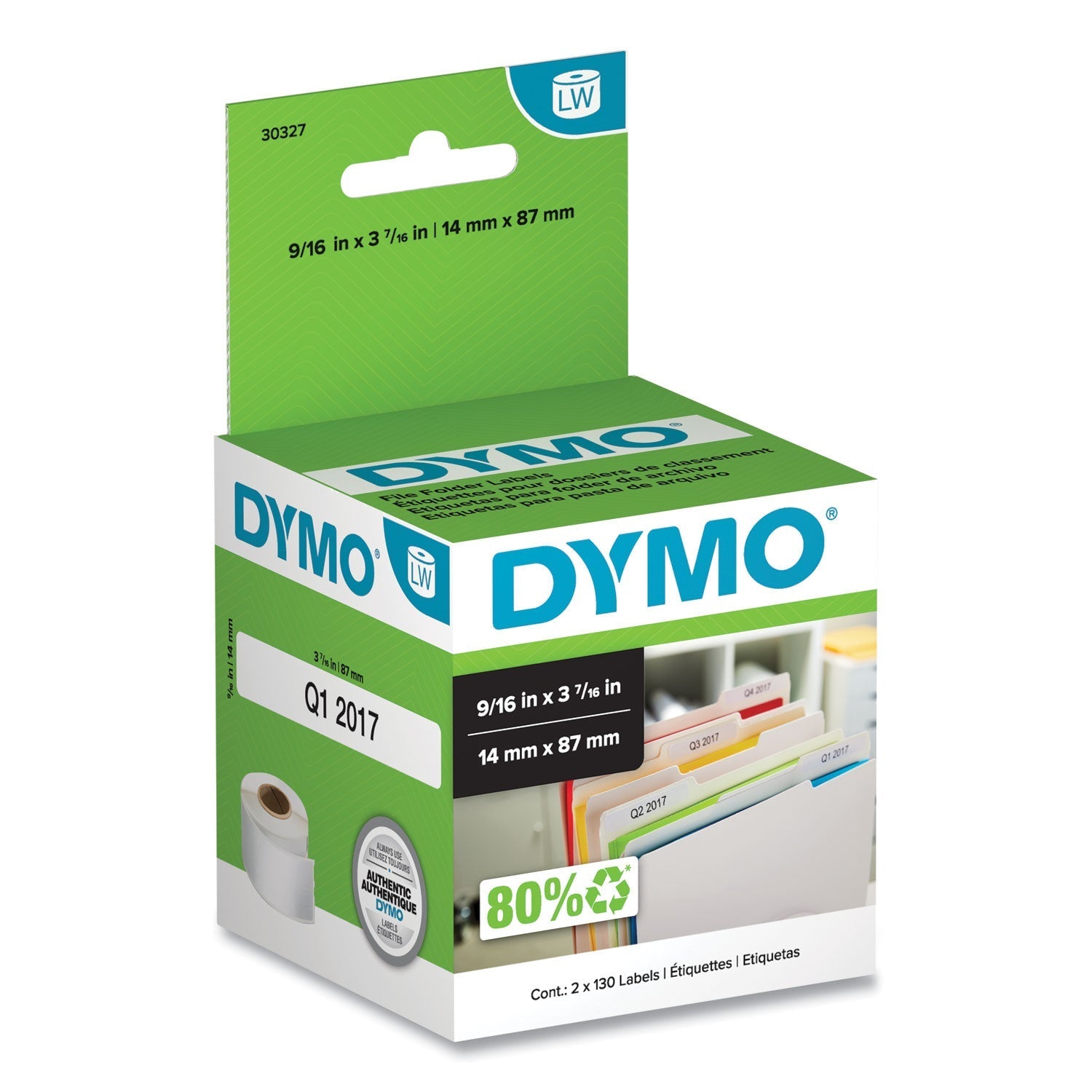DYMO LabelWriter 1 - UP File Folder Labels, 0.56" x 3.43", White, 130 Labels Roll, 2 Rolls/Pack - themonogram manor 
