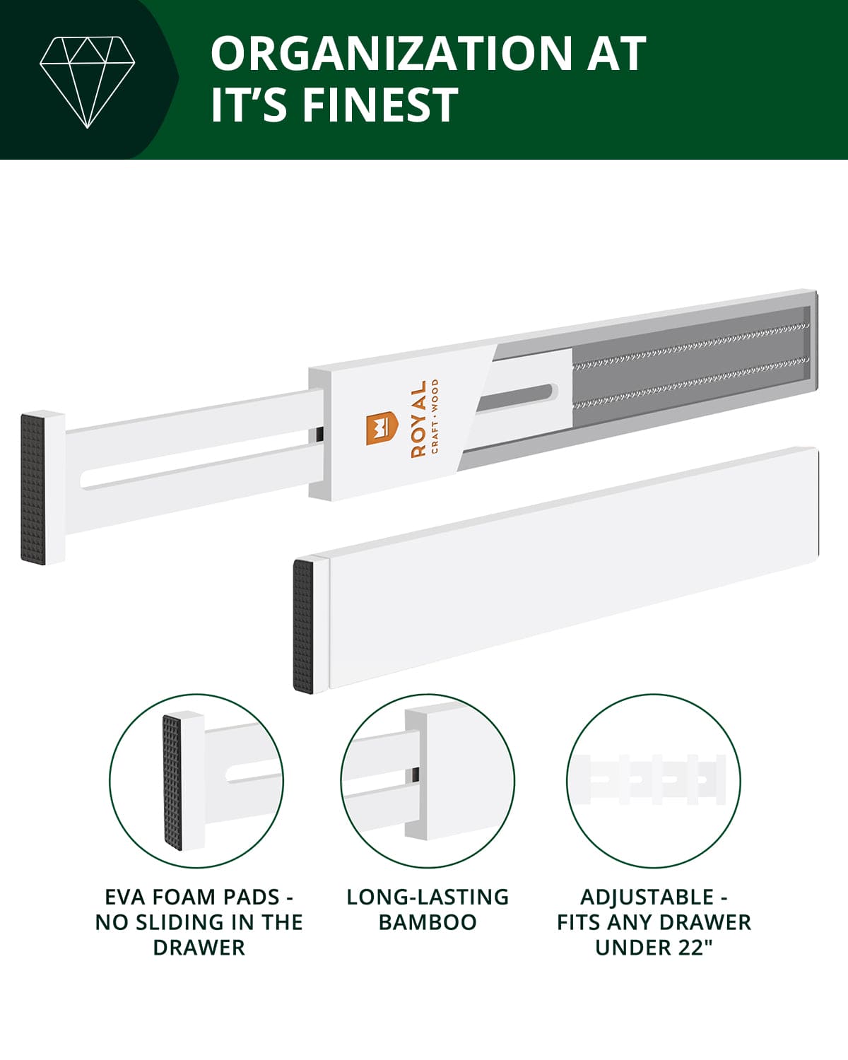 Drawer Dividers 22”, White - themonogram manor 