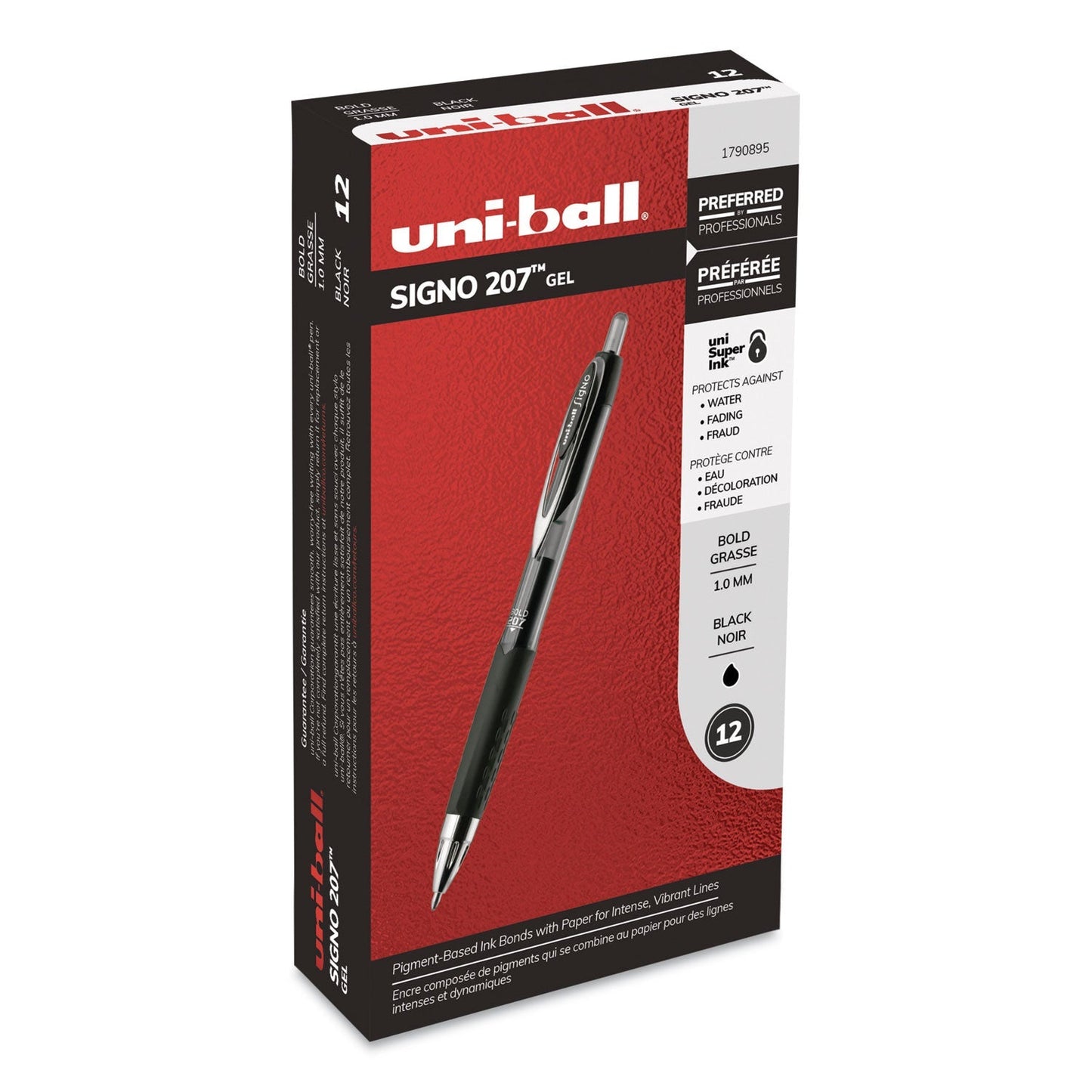 uniball Signo 207 Gel Pen, Retractable, Bold 1 mm, Black Ink, Translucent Black Barrel, Dozen - themonogram manor 