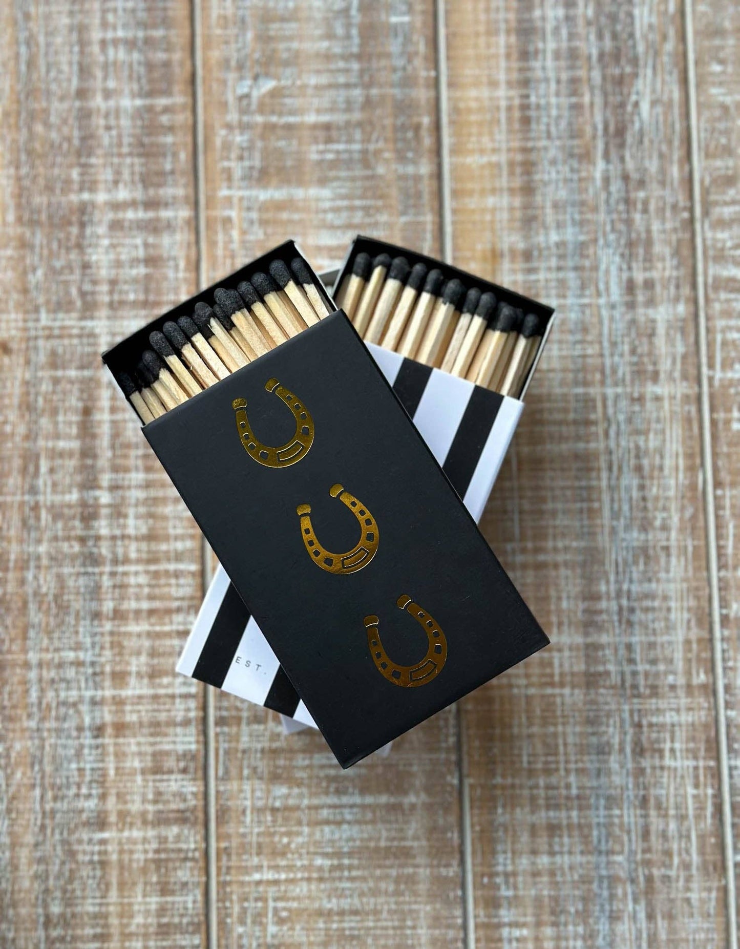 Black Oversized Horseshoe Matches with Gold Foil - themonogram manor 